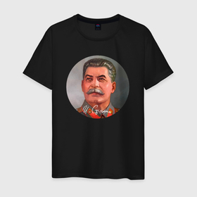 Мужская футболка хлопок с принтом Stalin color , 100% хлопок | прямой крой, круглый вырез горловины, длина до линии бедер, слегка спущенное плечо. | 