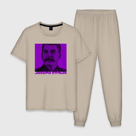 Мужская пижама хлопок с принтом Joseph Stalin в Белгороде, 100% хлопок | брюки и футболка прямого кроя, без карманов, на брюках мягкая резинка на поясе и по низу штанин
 | 