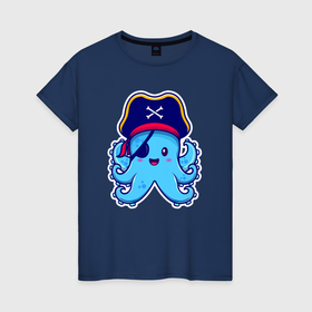 Женская футболка хлопок с принтом Pirate octopus в Курске, 100% хлопок | прямой крой, круглый вырез горловины, длина до линии бедер, слегка спущенное плечо | 