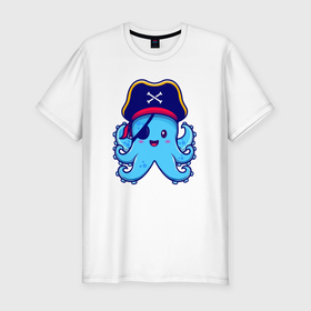 Мужская футболка хлопок Slim с принтом Pirate octopus в Кировске, 92% хлопок, 8% лайкра | приталенный силуэт, круглый вырез ворота, длина до линии бедра, короткий рукав | 