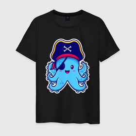 Мужская футболка хлопок с принтом Pirate octopus в Курске, 100% хлопок | прямой крой, круглый вырез горловины, длина до линии бедер, слегка спущенное плечо. | 