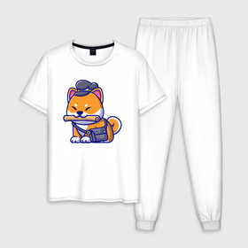 Мужская пижама хлопок с принтом Пёсик почтальон в Тюмени, 100% хлопок | брюки и футболка прямого кроя, без карманов, на брюках мягкая резинка на поясе и по низу штанин
 | 