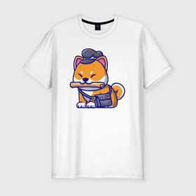 Мужская футболка хлопок Slim с принтом Пёсик почтальон в Тюмени, 92% хлопок, 8% лайкра | приталенный силуэт, круглый вырез ворота, длина до линии бедра, короткий рукав | 