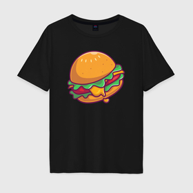Мужская футболка хлопок Oversize с принтом Burger в Санкт-Петербурге, 100% хлопок | свободный крой, круглый ворот, “спинка” длиннее передней части | 