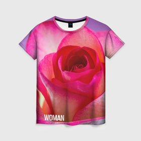Женская футболка 3D с принтом Розовая роза   woman , 100% полиэфир ( синтетическое хлопкоподобное полотно) | прямой крой, круглый вырез горловины, длина до линии бедер | 