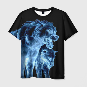 Мужская футболка 3D с принтом Волки призраки в Курске, 100% полиэфир | прямой крой, круглый вырез горловины, длина до линии бедер | 