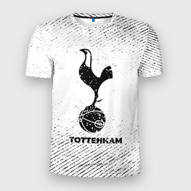 Мужская футболка 3D Slim с принтом Tottenham с потертостями на светлом фоне в Петрозаводске, 100% полиэстер с улучшенными характеристиками | приталенный силуэт, круглая горловина, широкие плечи, сужается к линии бедра | 
