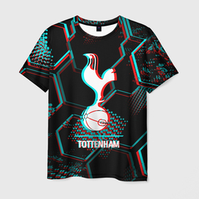Мужская футболка 3D с принтом Tottenham FC в стиле glitch на темном фоне в Петрозаводске, 100% полиэфир | прямой крой, круглый вырез горловины, длина до линии бедер | Тематика изображения на принте: 