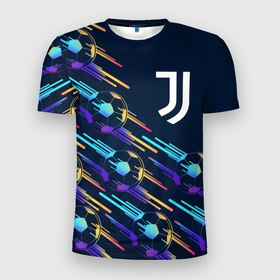 Мужская футболка 3D Slim с принтом Juventus градиентные мячи в Тюмени, 100% полиэстер с улучшенными характеристиками | приталенный силуэт, круглая горловина, широкие плечи, сужается к линии бедра | 