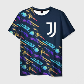 Мужская футболка 3D с принтом Juventus градиентные мячи в Петрозаводске, 100% полиэфир | прямой крой, круглый вырез горловины, длина до линии бедер | 