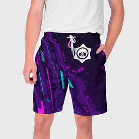 Мужские шорты 3D с принтом Brawl Stars neon gaming в Екатеринбурге,  полиэстер 100% | прямой крой, два кармана без застежек по бокам. Мягкая трикотажная резинка на поясе, внутри которой широкие завязки. Длина чуть выше колен | Тематика изображения на принте: 