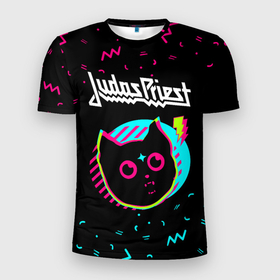 Мужская футболка 3D Slim с принтом Judas Priest   rock star cat , 100% полиэстер с улучшенными характеристиками | приталенный силуэт, круглая горловина, широкие плечи, сужается к линии бедра | Тематика изображения на принте: 