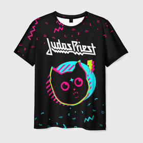 Мужская футболка 3D с принтом Judas Priest   rock star cat в Курске, 100% полиэфир | прямой крой, круглый вырез горловины, длина до линии бедер | 