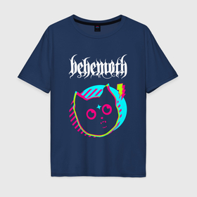Мужская футболка хлопок Oversize с принтом Behemoth rock star cat в Санкт-Петербурге, 100% хлопок | свободный крой, круглый ворот, “спинка” длиннее передней части | 