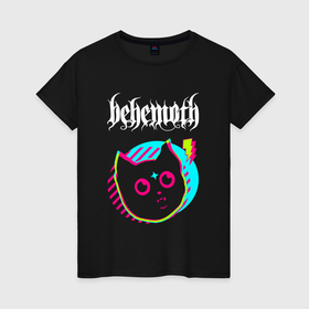 Женская футболка хлопок с принтом Behemoth rock star cat в Санкт-Петербурге, 100% хлопок | прямой крой, круглый вырез горловины, длина до линии бедер, слегка спущенное плечо | 