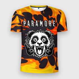 Мужская футболка 3D Slim с принтом Paramore рок панда и огонь , 100% полиэстер с улучшенными характеристиками | приталенный силуэт, круглая горловина, широкие плечи, сужается к линии бедра | 