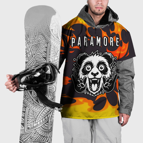 Накидка на куртку 3D с принтом Paramore рок панда и огонь в Санкт-Петербурге, 100% полиэстер |  | 