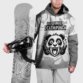 Накидка на куртку 3D с принтом Five Finger Death Punch рок панда на светлом фоне в Петрозаводске, 100% полиэстер |  | 