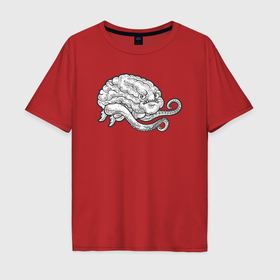 Мужская футболка хлопок Oversize с принтом Мозг осьминога в Белгороде, 100% хлопок | свободный крой, круглый ворот, “спинка” длиннее передней части | Тематика изображения на принте: 