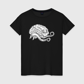 Женская футболка хлопок с принтом Мозг осьминога в Тюмени, 100% хлопок | прямой крой, круглый вырез горловины, длина до линии бедер, слегка спущенное плечо | 