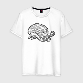 Мужская футболка хлопок с принтом Мозг осьминога в Белгороде, 100% хлопок | прямой крой, круглый вырез горловины, длина до линии бедер, слегка спущенное плечо. | Тематика изображения на принте: 
