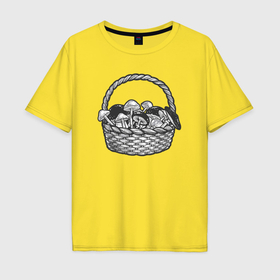 Мужская футболка хлопок Oversize с принтом Лукошко с грибами в Екатеринбурге, 100% хлопок | свободный крой, круглый ворот, “спинка” длиннее передней части | Тематика изображения на принте: 