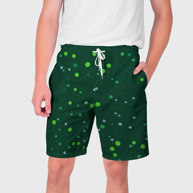 Мужские шорты 3D с принтом Прикольный горошек зелёный ,  полиэстер 100% | прямой крой, два кармана без застежек по бокам. Мягкая трикотажная резинка на поясе, внутри которой широкие завязки. Длина чуть выше колен | 