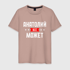 Мужская футболка хлопок с принтом Анатолий всё может в Новосибирске, 100% хлопок | прямой крой, круглый вырез горловины, длина до линии бедер, слегка спущенное плечо. | 