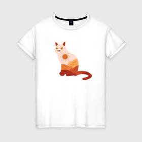 Женская футболка хлопок с принтом Кошка день в Курске, 100% хлопок | прямой крой, круглый вырез горловины, длина до линии бедер, слегка спущенное плечо | 