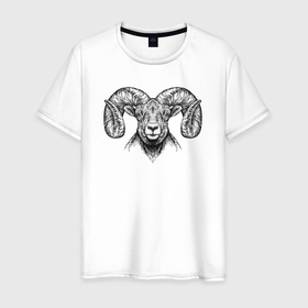 Мужская футболка хлопок с принтом Морда барана в Санкт-Петербурге, 100% хлопок | прямой крой, круглый вырез горловины, длина до линии бедер, слегка спущенное плечо. | 