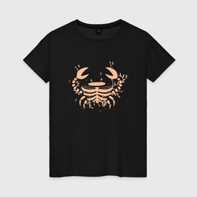 Женская футболка хлопок с принтом Рак скелет астрологический знак в Кировске, 100% хлопок | прямой крой, круглый вырез горловины, длина до линии бедер, слегка спущенное плечо | 