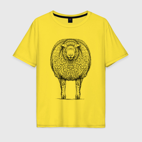Мужская футболка хлопок Oversize с принтом Овца анфас , 100% хлопок | свободный крой, круглый ворот, “спинка” длиннее передней части | 
