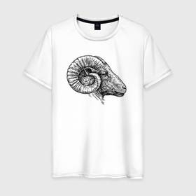 Мужская футболка хлопок с принтом Профиль барана в Санкт-Петербурге, 100% хлопок | прямой крой, круглый вырез горловины, длина до линии бедер, слегка спущенное плечо. | 