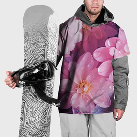 Накидка на куртку 3D с принтом Розовые и голубые цветы в каплях воды в Екатеринбурге, 100% полиэстер |  | Тематика изображения на принте: 