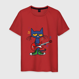 Мужская футболка хлопок с принтом Синий кот с гитарой в Белгороде, 100% хлопок | прямой крой, круглый вырез горловины, длина до линии бедер, слегка спущенное плечо. | 