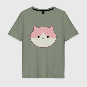 Мужская футболка хлопок Oversize с принтом Розовый круглый котик в Петрозаводске, 100% хлопок | свободный крой, круглый ворот, “спинка” длиннее передней части | 