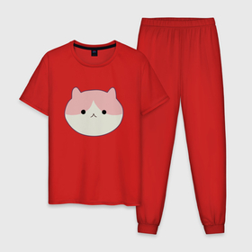 Мужская пижама хлопок с принтом Розовый круглый котик в Петрозаводске, 100% хлопок | брюки и футболка прямого кроя, без карманов, на брюках мягкая резинка на поясе и по низу штанин
 | 