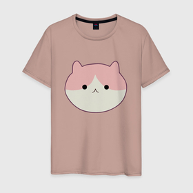 Мужская футболка хлопок с принтом Розовый круглый котик в Петрозаводске, 100% хлопок | прямой крой, круглый вырез горловины, длина до линии бедер, слегка спущенное плечо. | Тематика изображения на принте: 