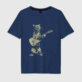 Мужская футболка хлопок Oversize с принтом Кот играет на гитаре из золота в Санкт-Петербурге, 100% хлопок | свободный крой, круглый ворот, “спинка” длиннее передней части | 