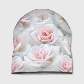 Шапка 3D с принтом Бело розовые розы в Курске, 100% полиэстер | универсальный размер, печать по всей поверхности изделия | 