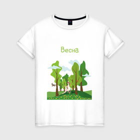 Женская футболка хлопок с принтом Девушка Весна коллекция Девушка Земля в Санкт-Петербурге, 100% хлопок | прямой крой, круглый вырез горловины, длина до линии бедер, слегка спущенное плечо | 