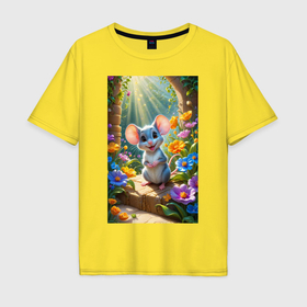 Мужская футболка хлопок Oversize с принтом Мышонок в Тюмени, 100% хлопок | свободный крой, круглый ворот, “спинка” длиннее передней части | 