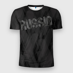 Мужская футболка 3D Slim с принтом Russia темно серая надпись в Петрозаводске, 100% полиэстер с улучшенными характеристиками | приталенный силуэт, круглая горловина, широкие плечи, сужается к линии бедра | 