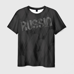 Мужская футболка 3D с принтом Russia темно серая надпись в Белгороде, 100% полиэфир | прямой крой, круглый вырез горловины, длина до линии бедер | 