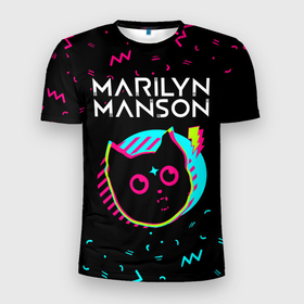 Мужская футболка 3D Slim с принтом Marilyn Manson   rock star cat в Белгороде, 100% полиэстер с улучшенными характеристиками | приталенный силуэт, круглая горловина, широкие плечи, сужается к линии бедра | 