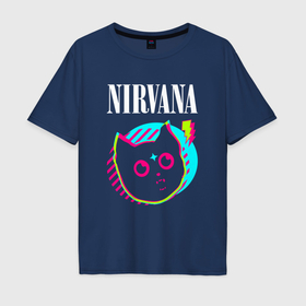 Мужская футболка хлопок Oversize с принтом Nirvana rock star cat в Тюмени, 100% хлопок | свободный крой, круглый ворот, “спинка” длиннее передней части | Тематика изображения на принте: 