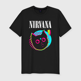 Мужская футболка хлопок Slim с принтом Nirvana rock star cat в Тюмени, 92% хлопок, 8% лайкра | приталенный силуэт, круглый вырез ворота, длина до линии бедра, короткий рукав | Тематика изображения на принте: 