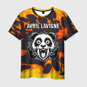 Мужская футболка 3D с принтом Avril Lavigne рок панда и огонь в Санкт-Петербурге, 100% полиэфир | прямой крой, круглый вырез горловины, длина до линии бедер | 