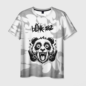 Мужская футболка 3D с принтом Blink 182 рок панда на светлом фоне в Кировске, 100% полиэфир | прямой крой, круглый вырез горловины, длина до линии бедер | 