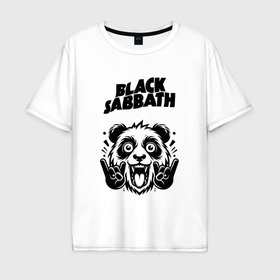 Мужская футболка хлопок Oversize с принтом Black Sabbath   rock panda в Петрозаводске, 100% хлопок | свободный крой, круглый ворот, “спинка” длиннее передней части | Тематика изображения на принте: 